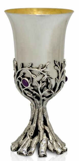 Amethyst Stones Floral Silver Eliyahu Cup