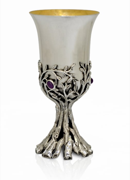 Amethyst Stones Floral Silver Eliyahu Cup