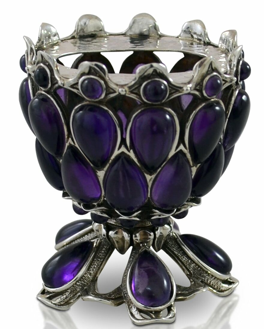 Unique Havdalah Candle Holder with Amethyst Stones