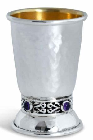 Hammered Sterling Silver Small Kiddush Cup With Lapis Lazuli Stones