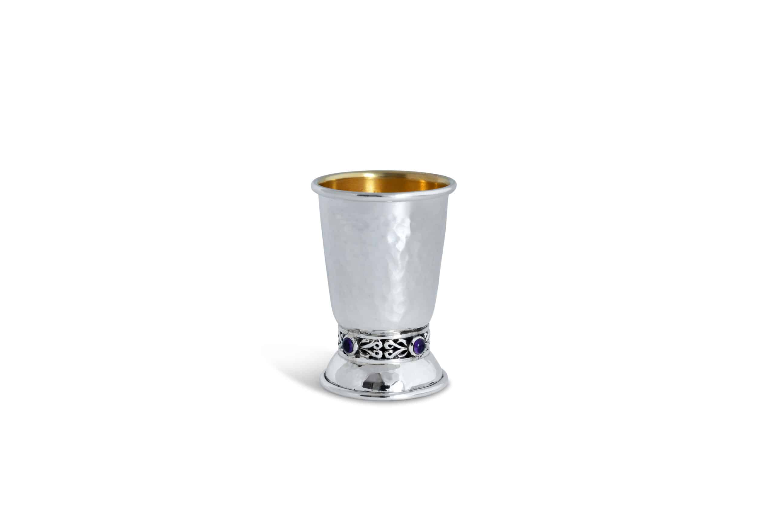 Hammered Sterling Silver Small Kiddush Cup With Lapis Lazuli Stones