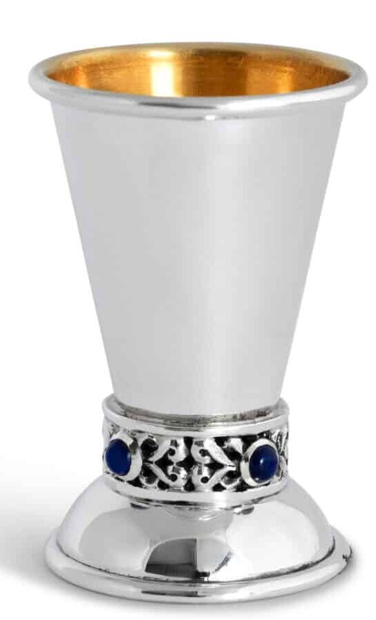 Custom Sterling Silver Small Kiddush Cup With Lapis Lazuli Stones