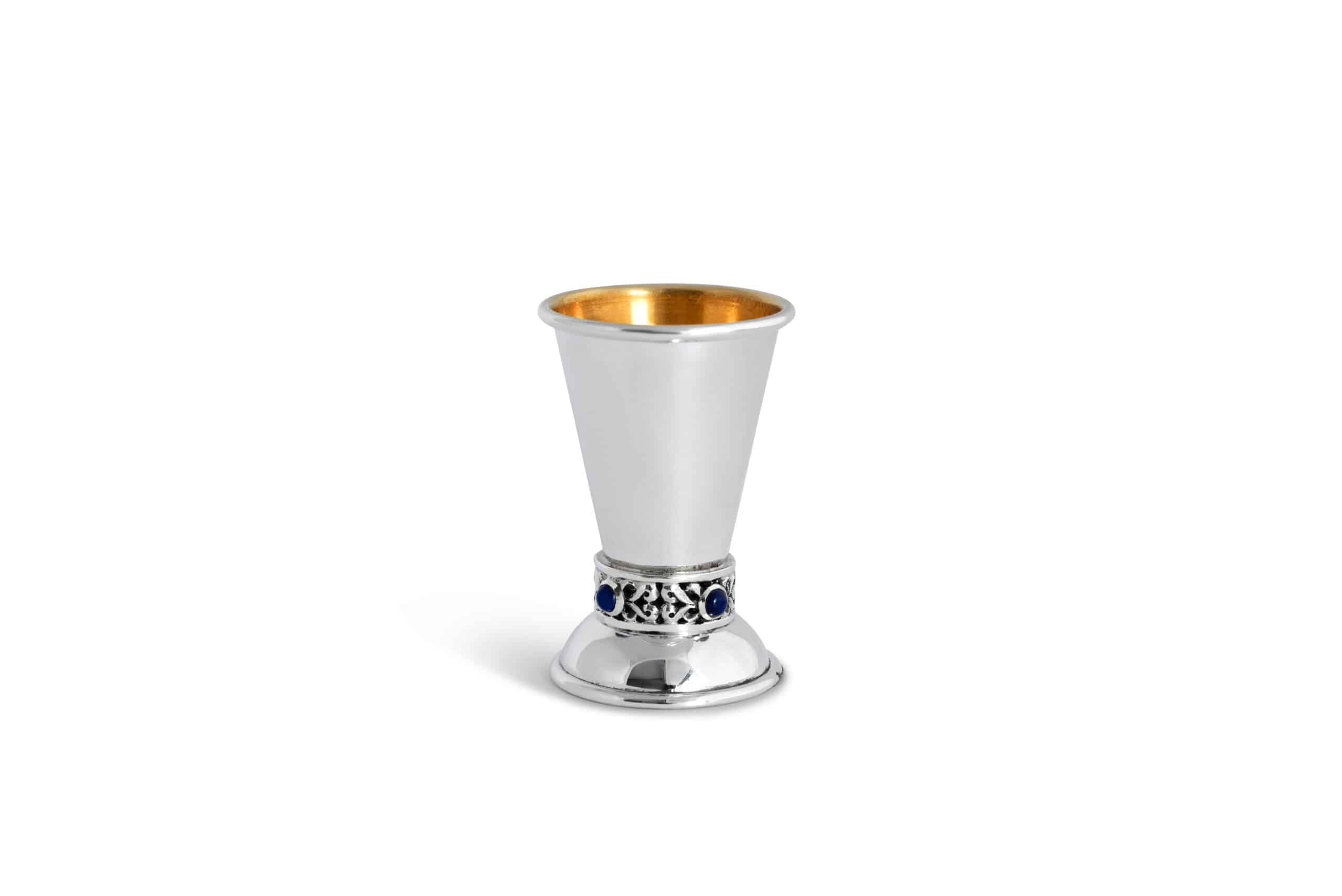 Custom Sterling Silver Small Kiddush Cup With Lapis Lazuli Stones