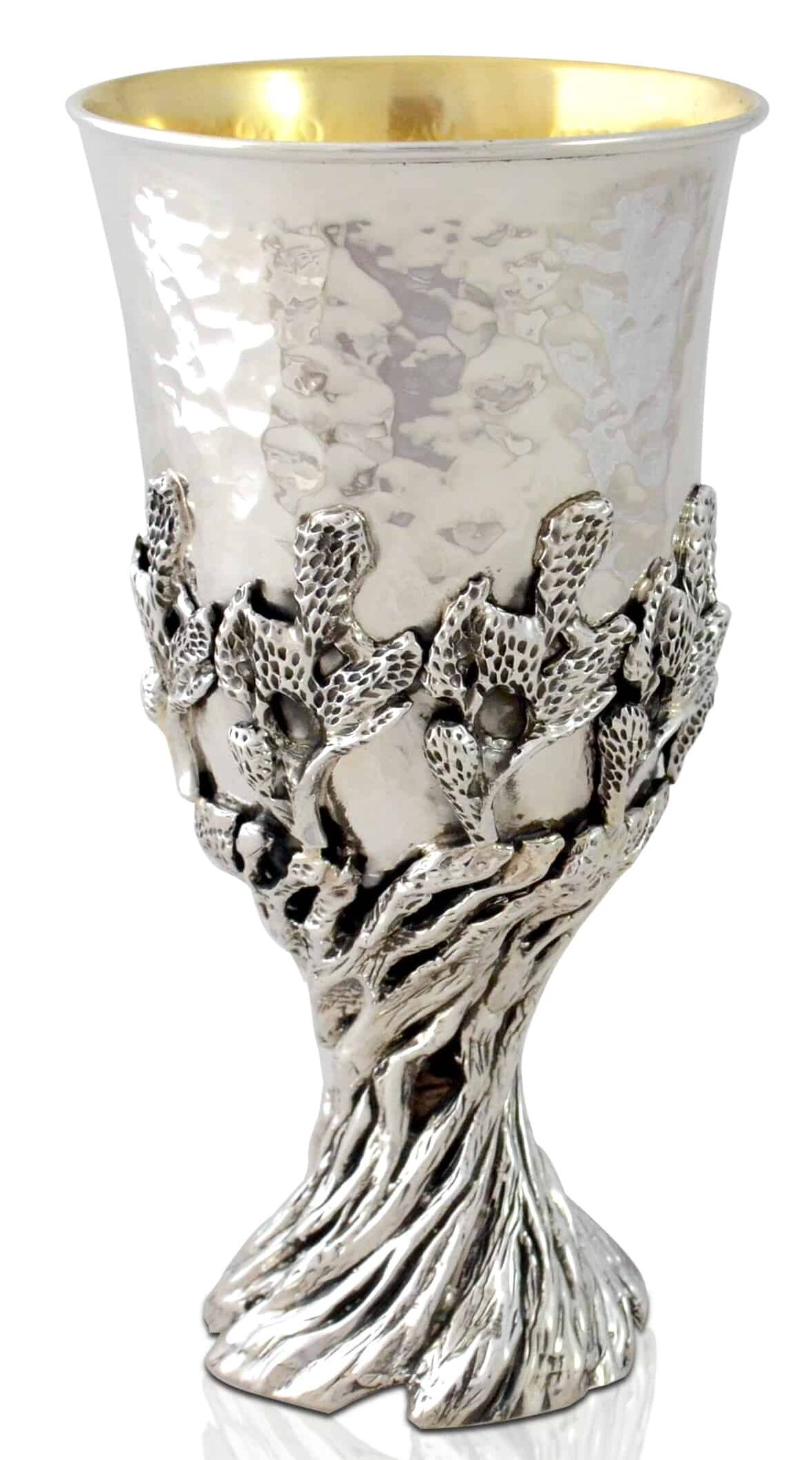 Nature Inspired Sterling Silver Small Kiddush Cup With Unique Stem