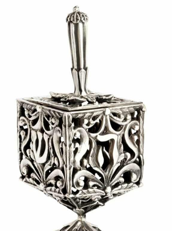 Filigree Dreidel Shape Havdalah Spice box made of Sterling silver