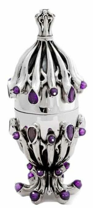 Sterling Silver Faberge Inspired Egg with Natural Amethyst Stones