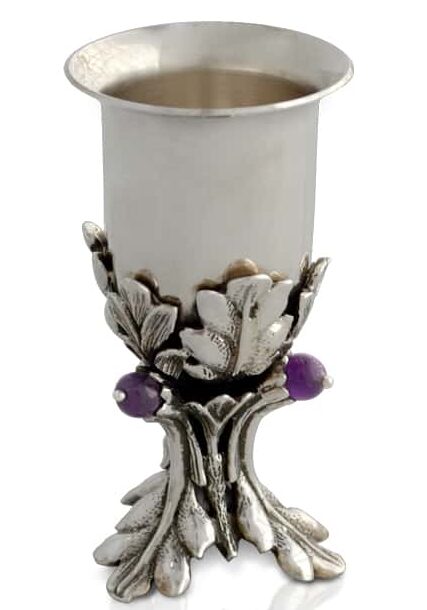 Small Liquor Silver Kiddush Cup with Amethyst