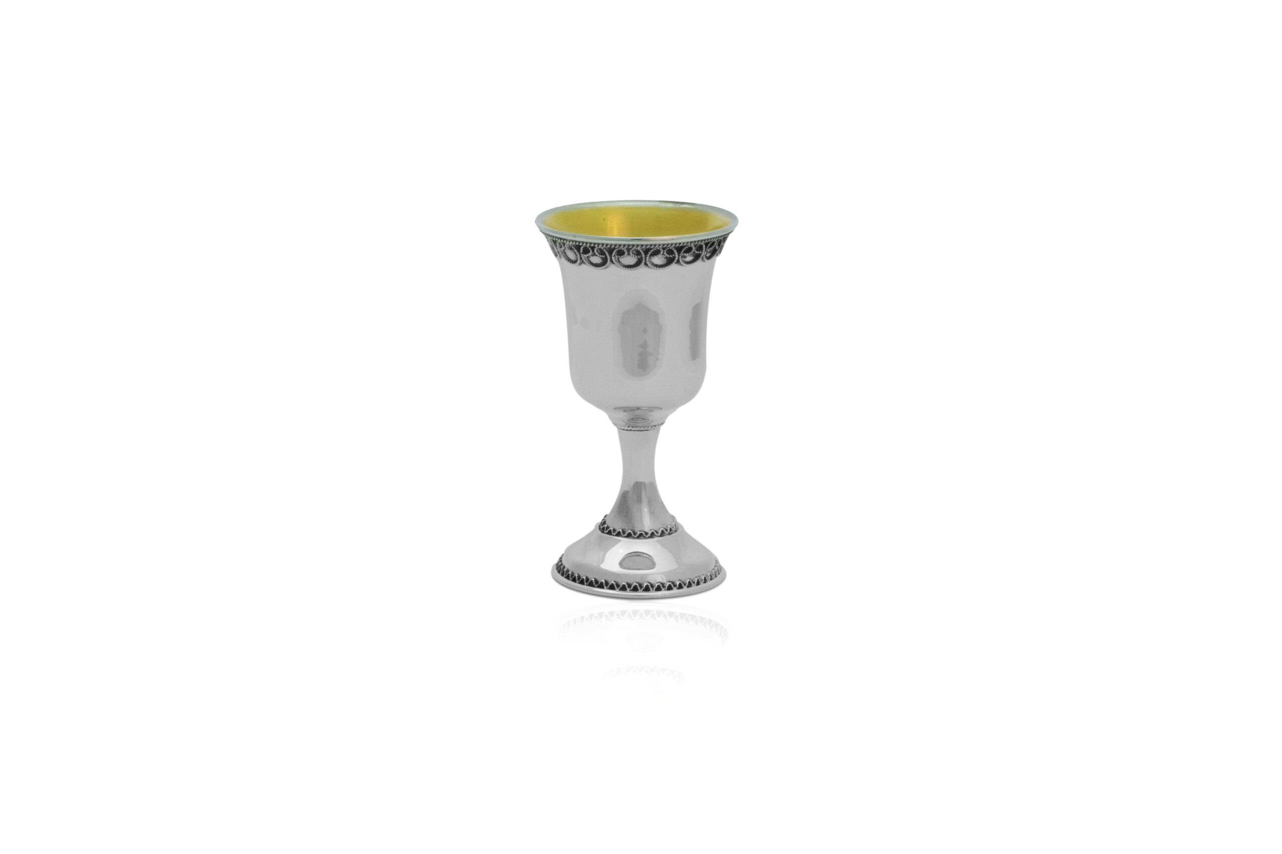 Custom Sterling Silver Small Kiddush Cup With Filigree Rim