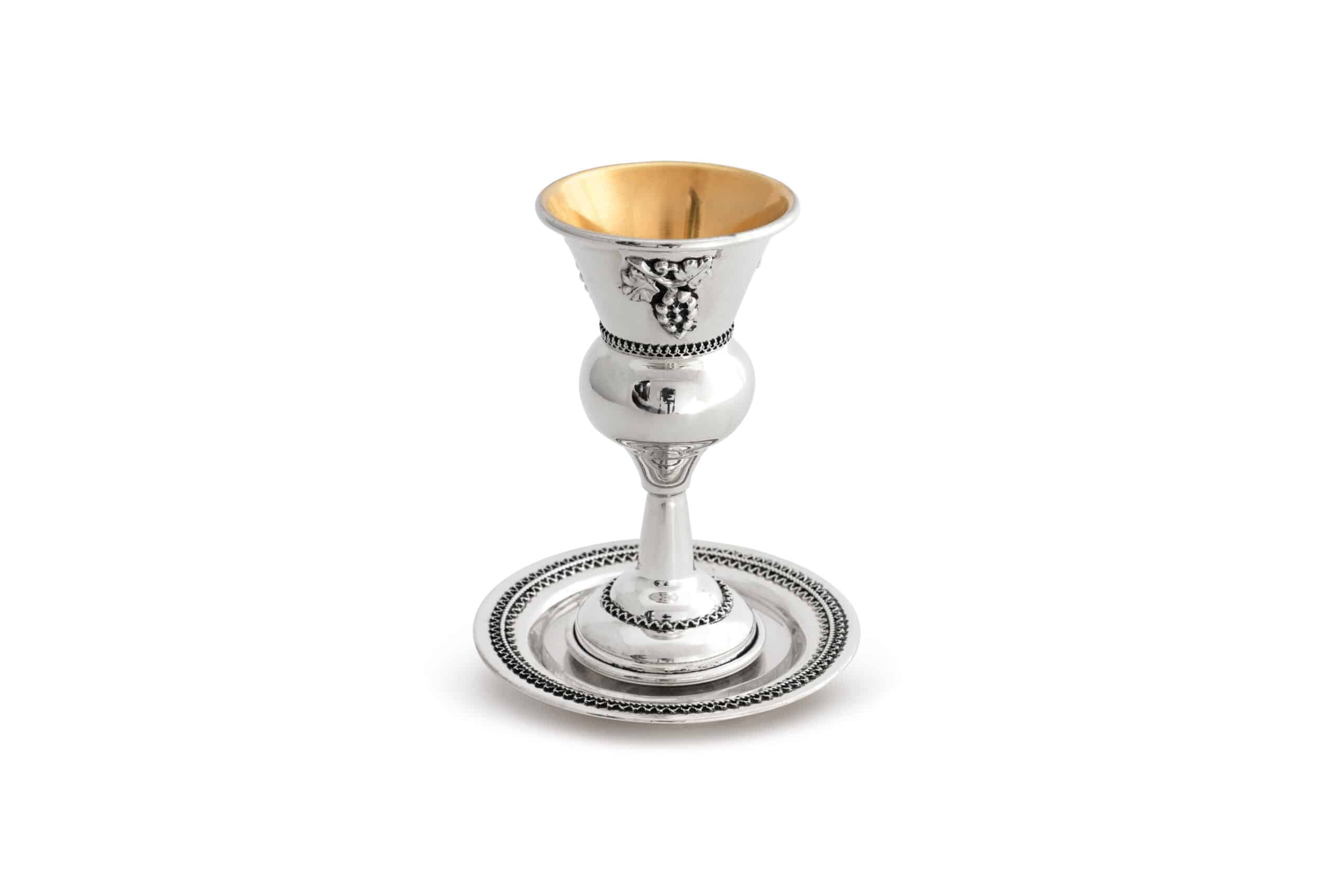 Custom Sterling Silver Small Kiddush Cup With Grape Decoration