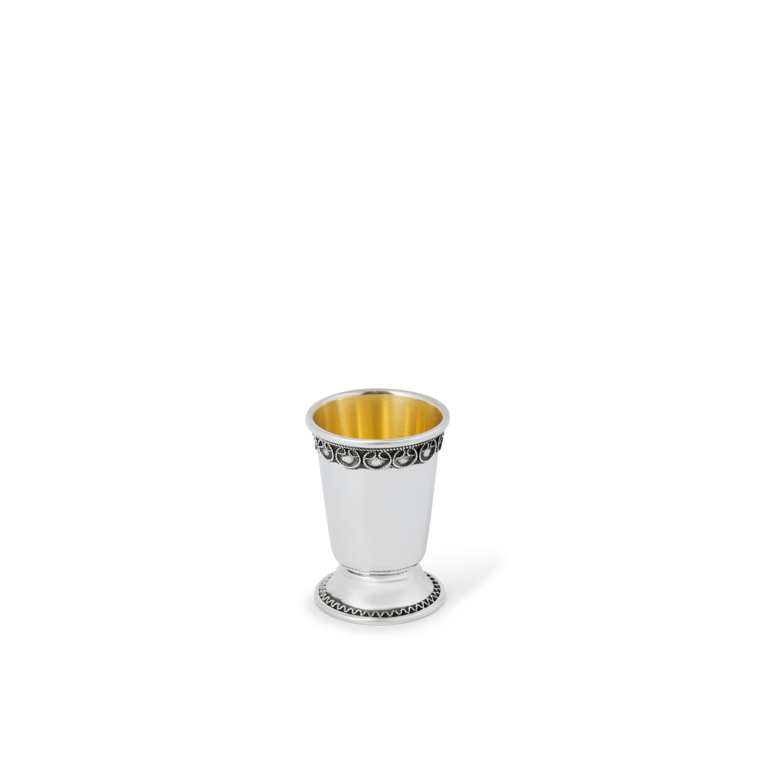 Sterling Silver Small Kiddush Cup With Traditional Filigree Rim
