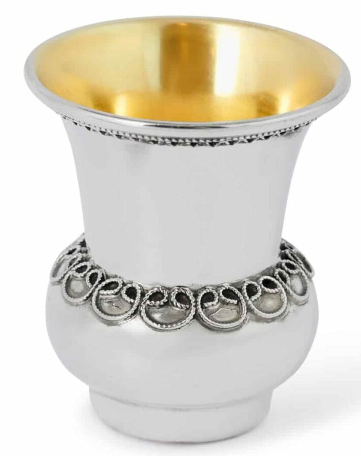 Classic Sterling Silver Small Kiddush Cup With Traditional Filigree