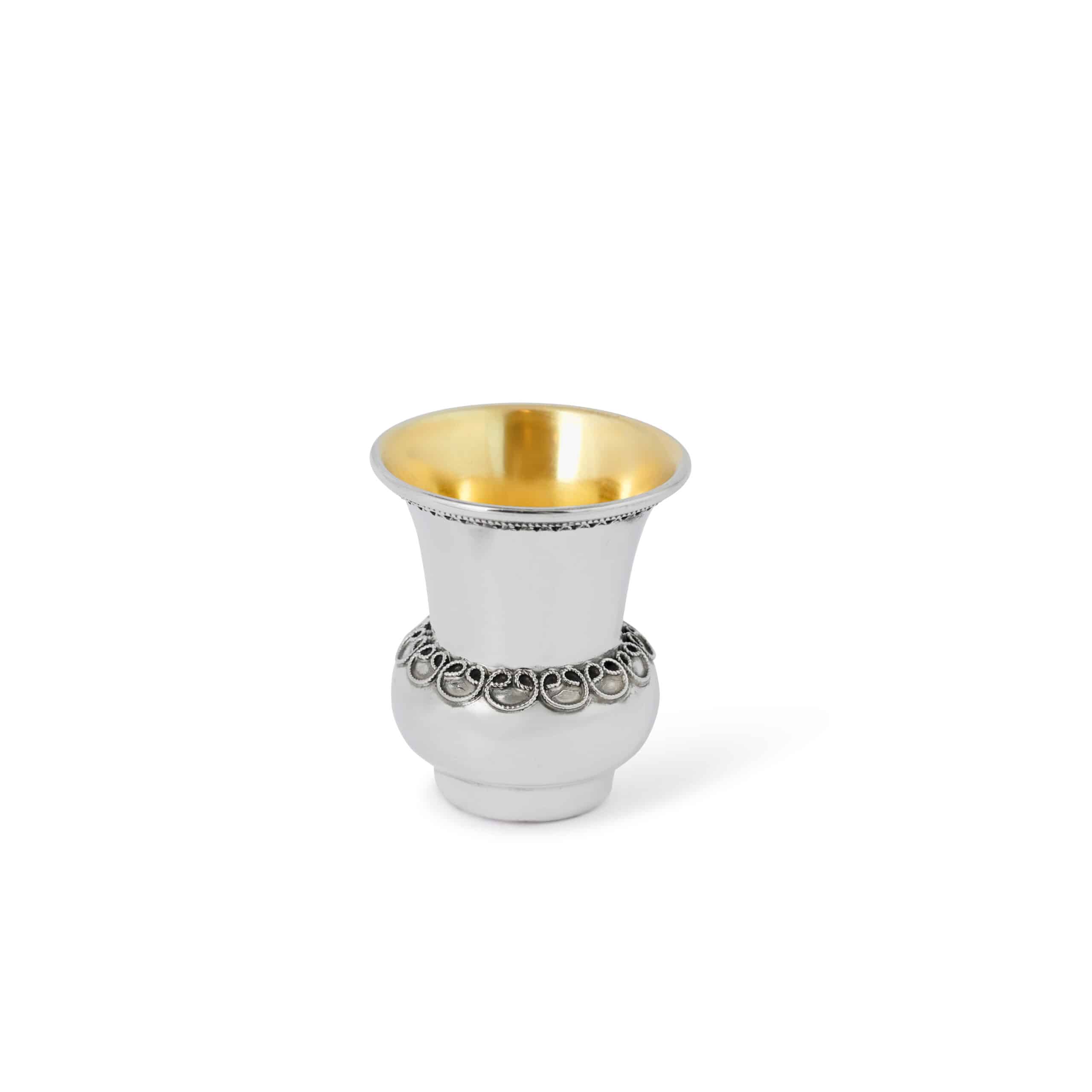 Classic Sterling Silver Small Kiddush Cup With Traditional Filigree
