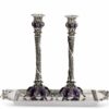 Silver Candlesticks Set with Blessing design and Amethyst Stones
