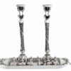 Special Silver Candlesticks with Shabbat Bracha and Tray