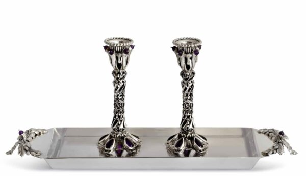 Special Sterling Silver Candlesticks for Shabbat with Amethyst