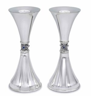 Stunning Smooth Silver Candlesticks with Amethyst