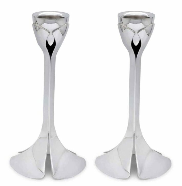 Contemporary Floral Sterling Silver Candlesticks