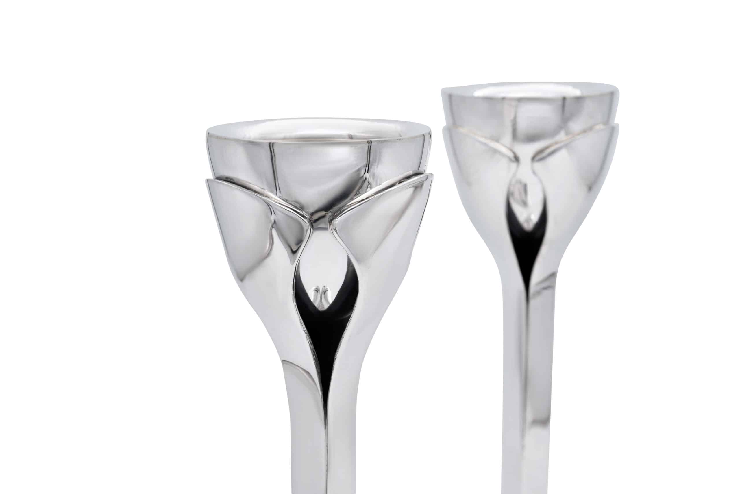 Contemporary Floral Sterling Silver Candlesticks