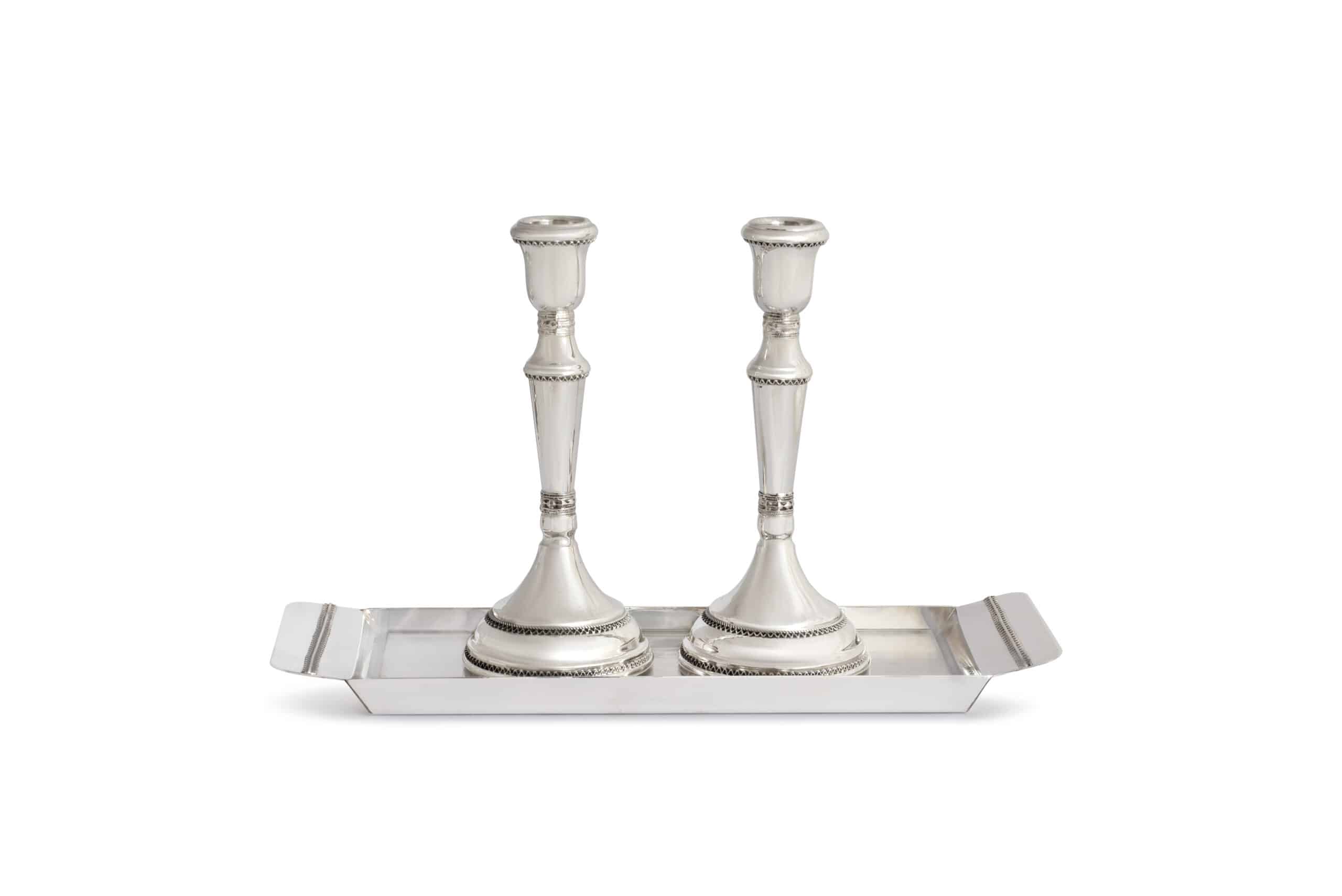 Classic Sterling Silver Candlesticks for Shabbat with Filigree