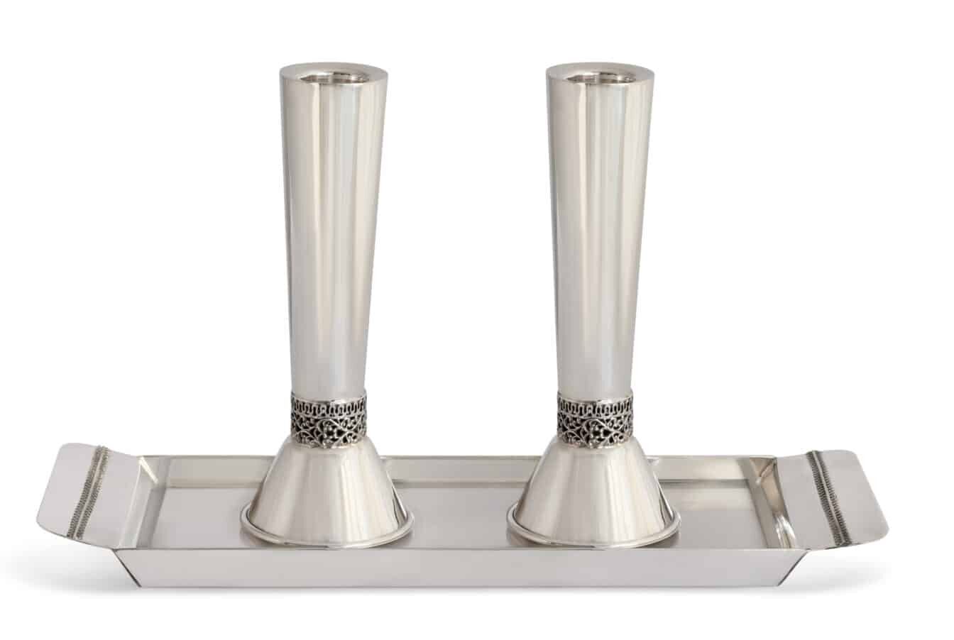 Beautiful Mid Size Traditional Shabbat Candlesticks Made of Sterling Silver