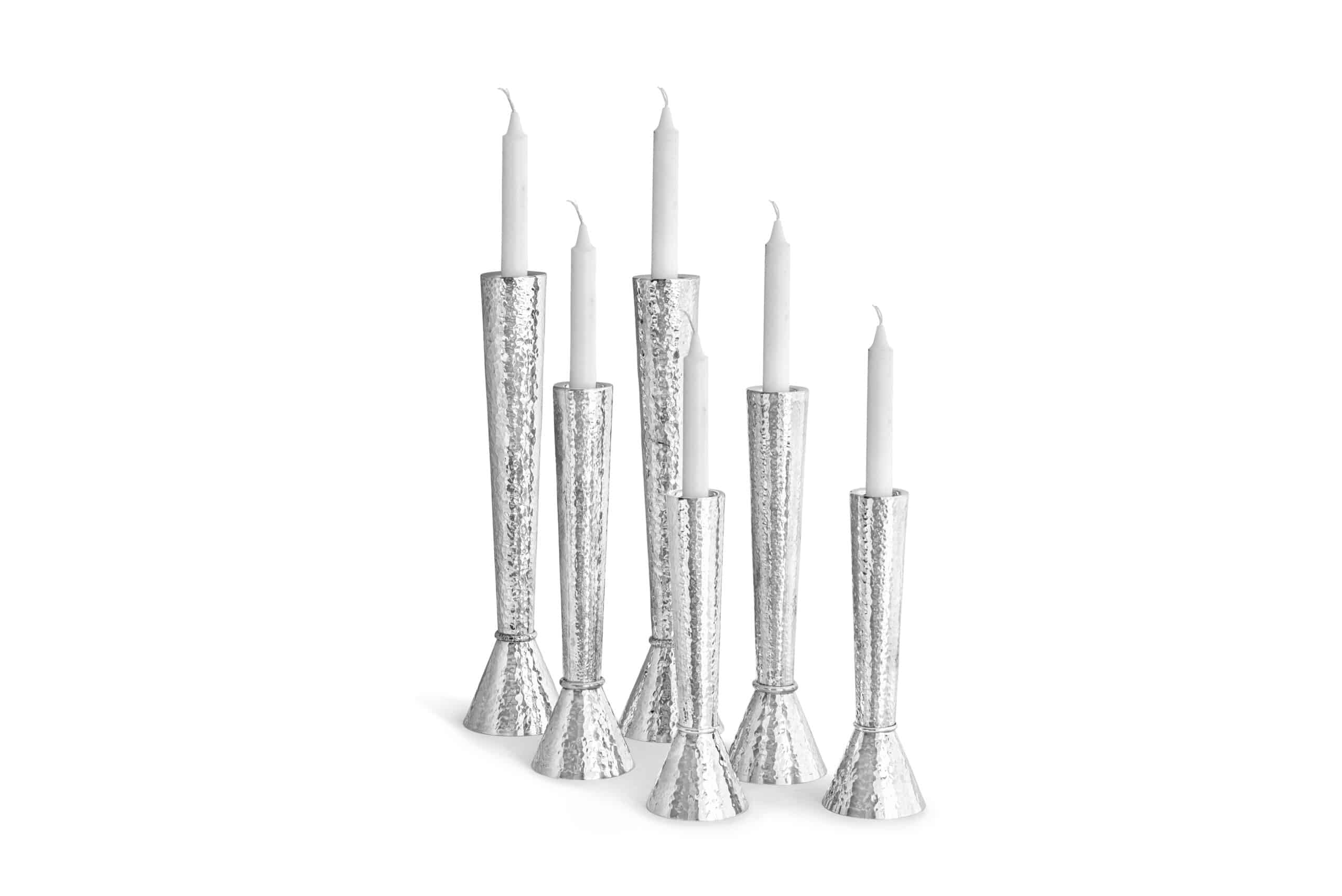 Hammered Pair of Candlesticks Made of Sterling Silver