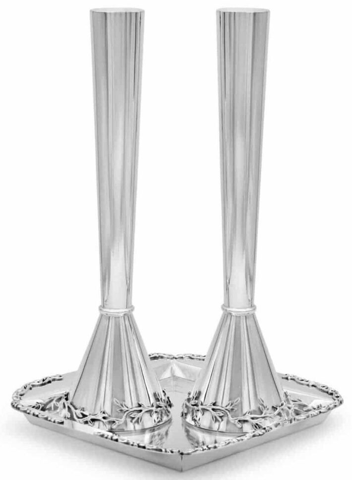 Fashionable Sterling Silver Candlesticks with Leaves