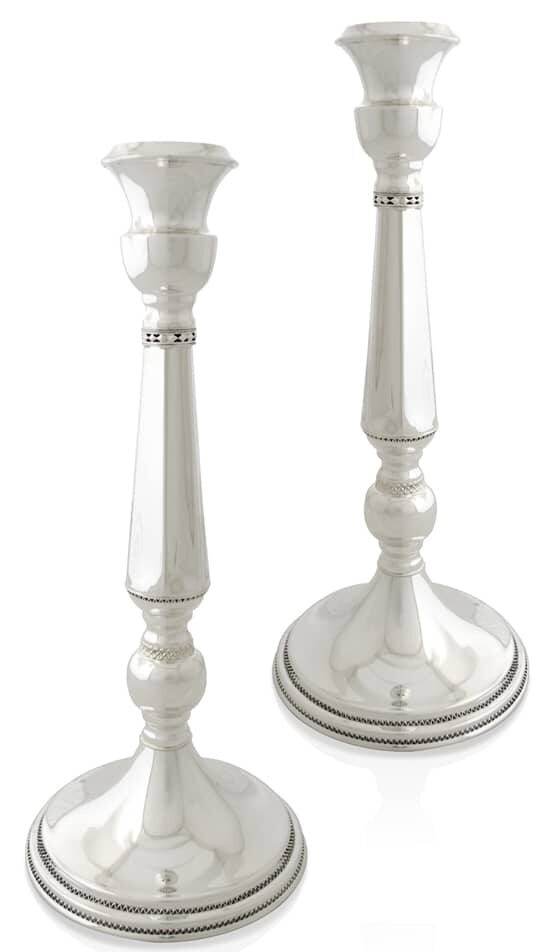 Neoclassical Silver Candlesticks with Filigree Rim