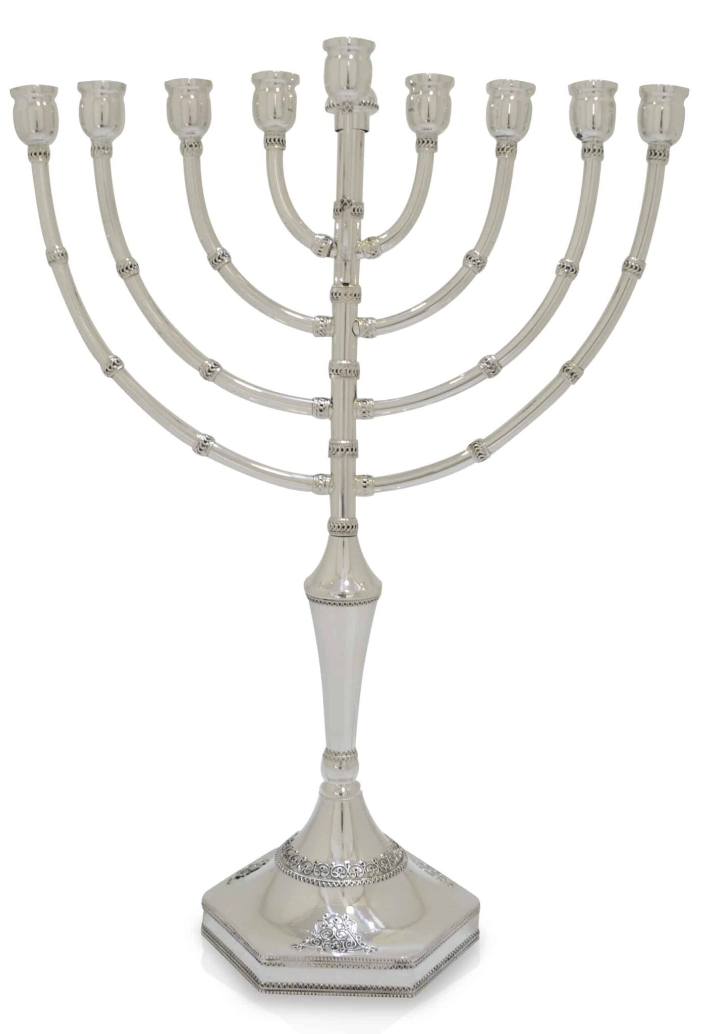 Kinetic Silver Menorah with Filigree Decorations