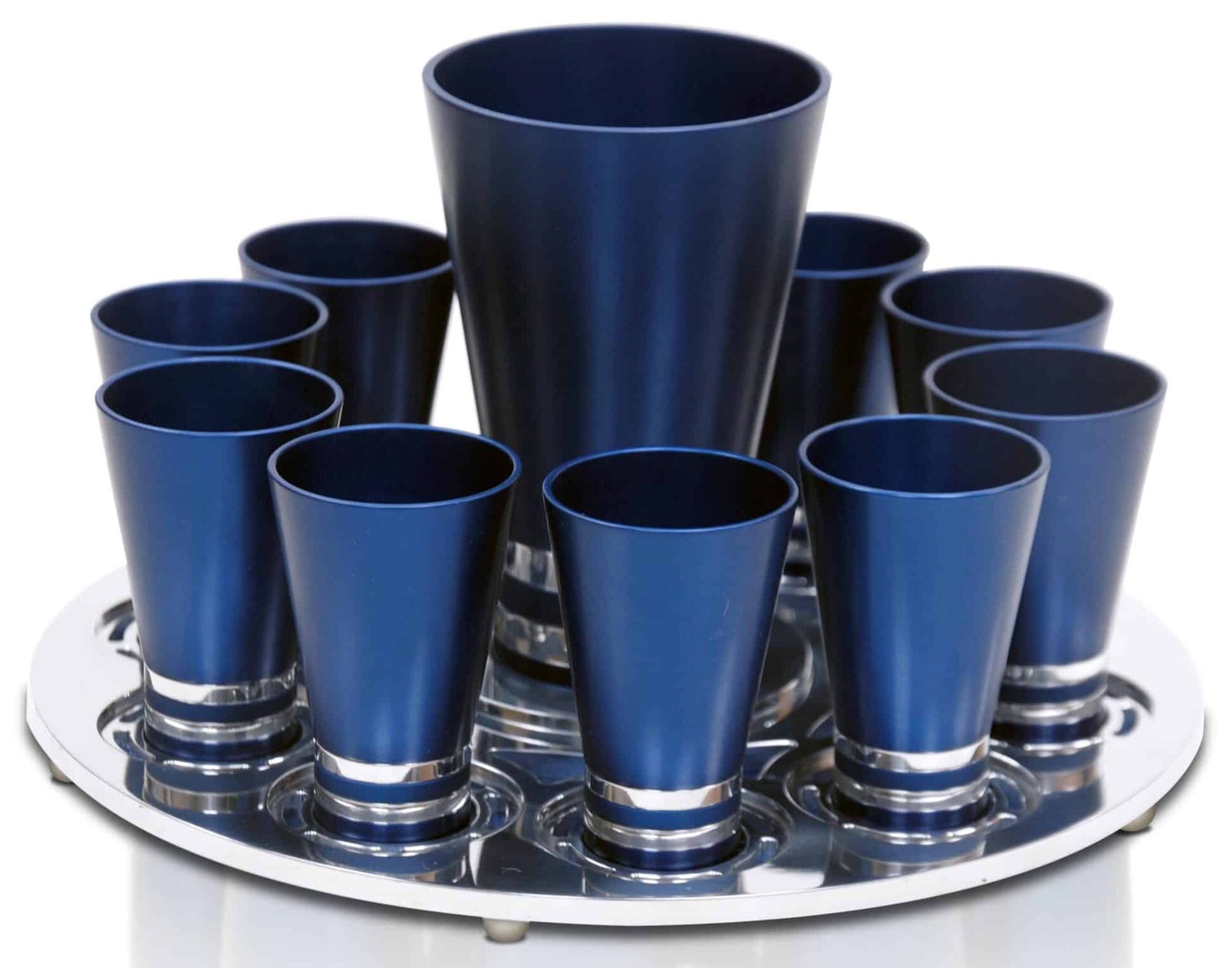 Large Aluminum Kiddush Cup Set with 10 Liquor Cups