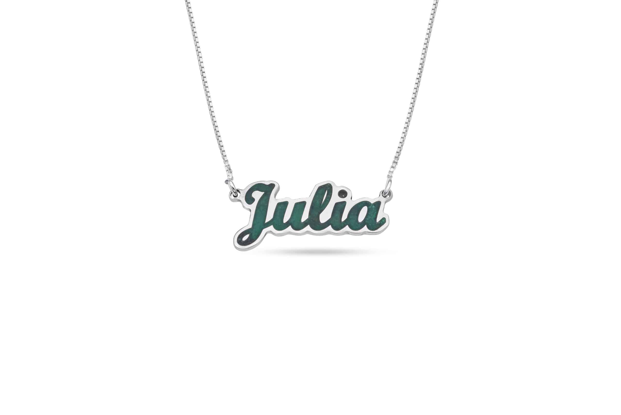 Enameled Thick English Name Silver Necklace