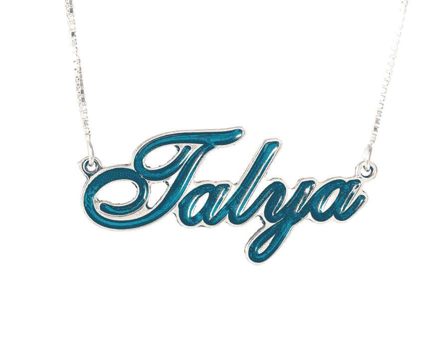 Curvy Name Enameled Silver Necklace