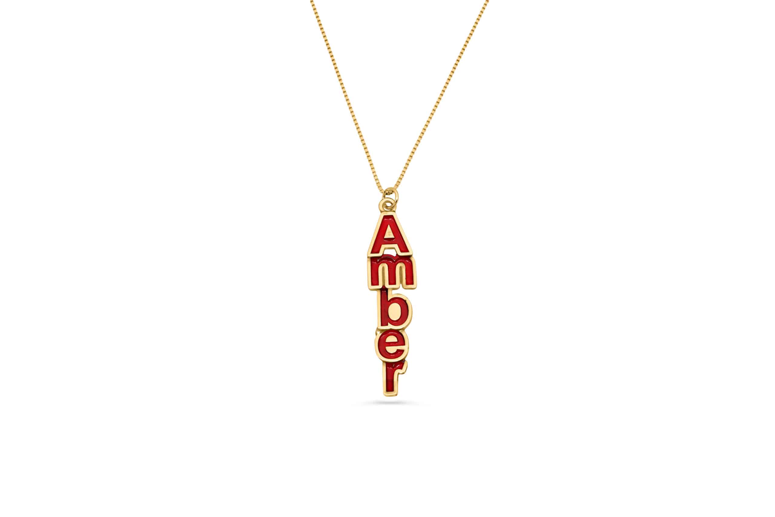 14K Gold 3D Name Necklace with Colorful Enamel
