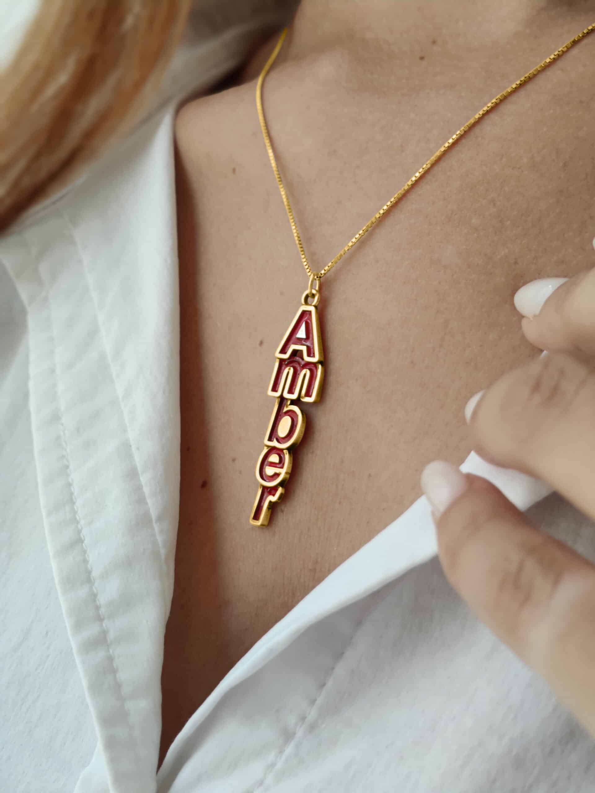 14K Gold 3D Name Necklace with Colorful Enamel