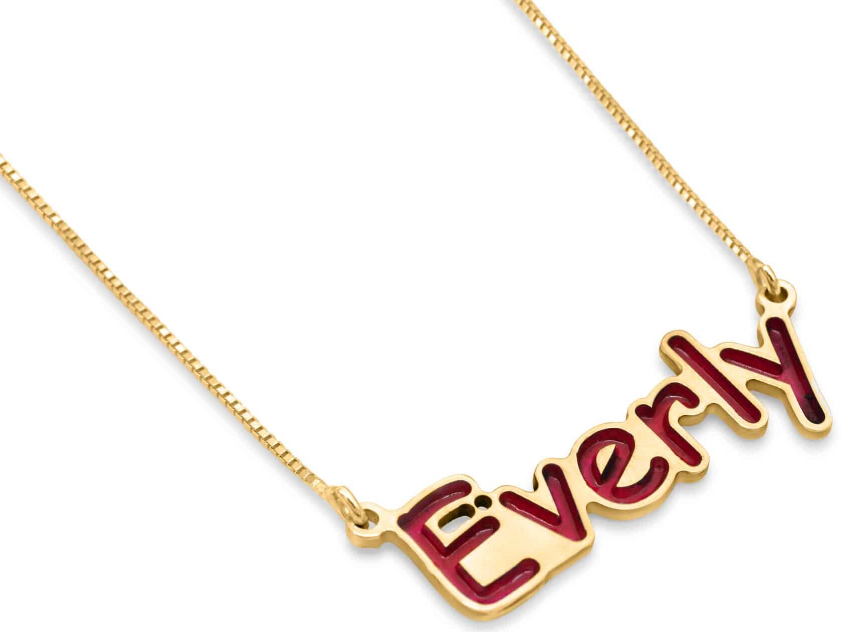 14K Gold Name Pendant with Colorful Enamel