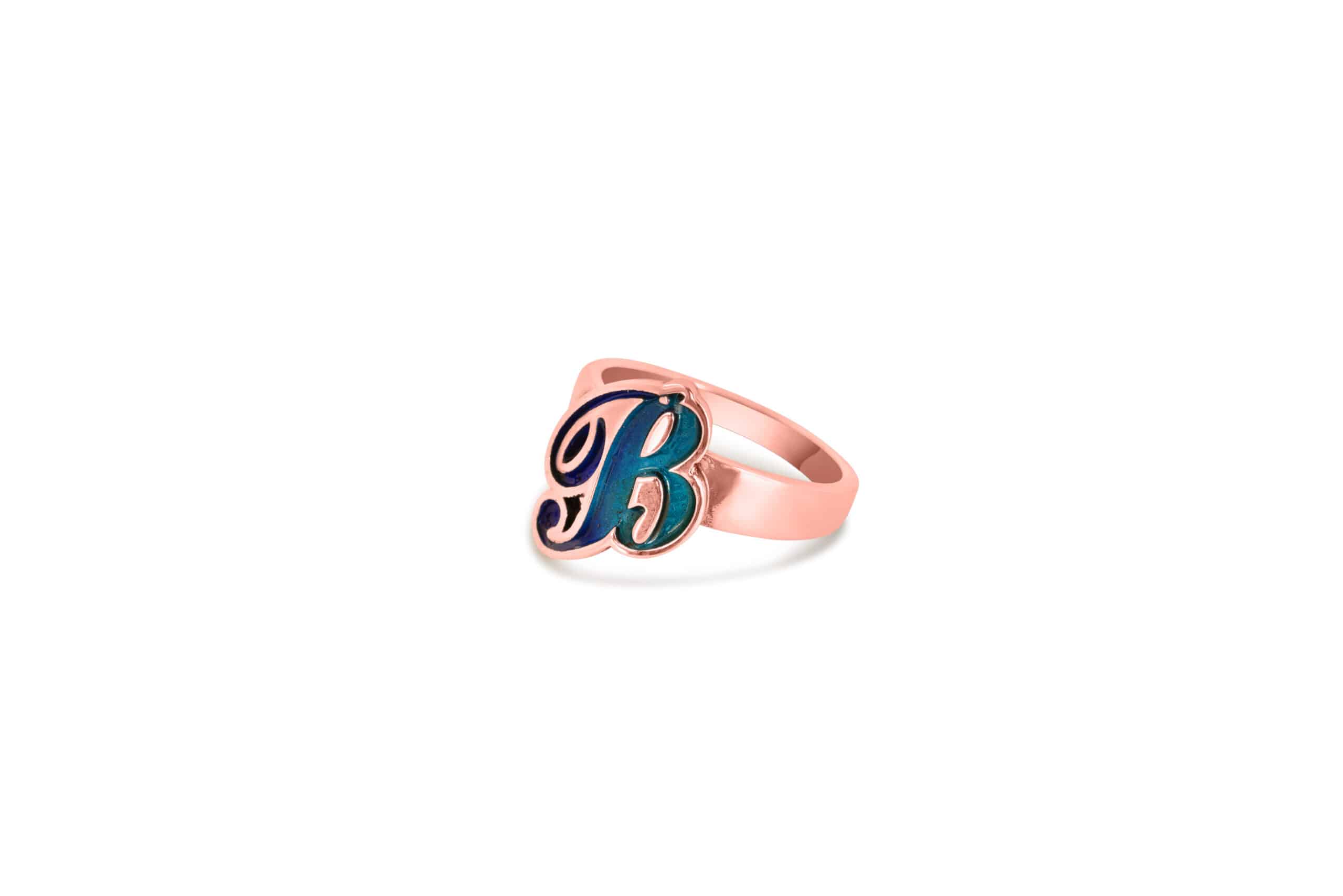 A Thick Enamel Colored Gold Name Letter Ring