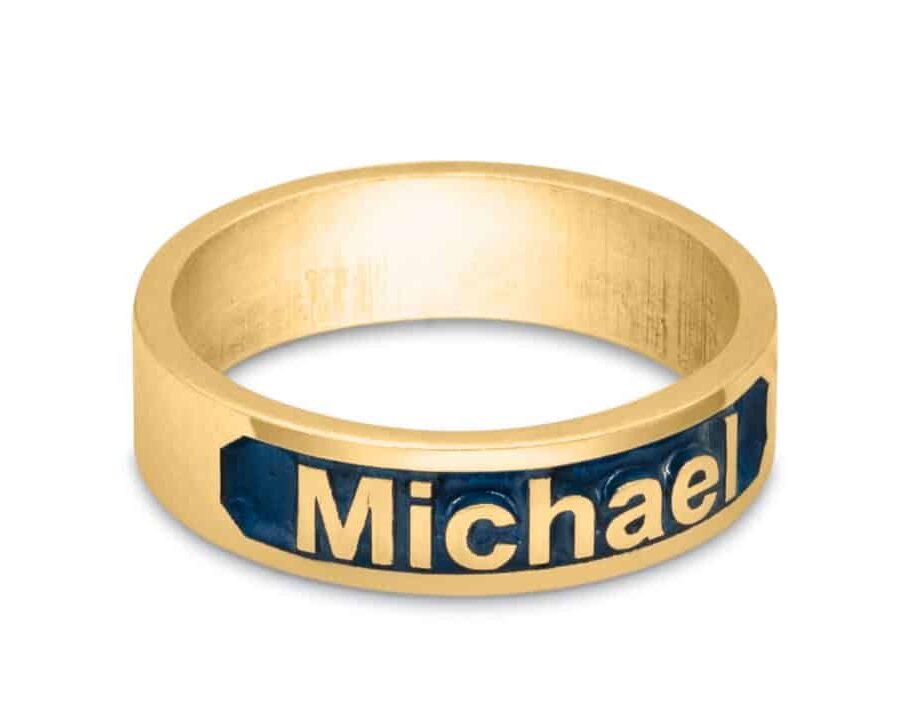 Bold Enameled Custom Name Gold Ring