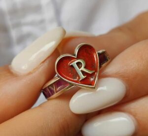 14K Gold Heart and Initial Love Ring