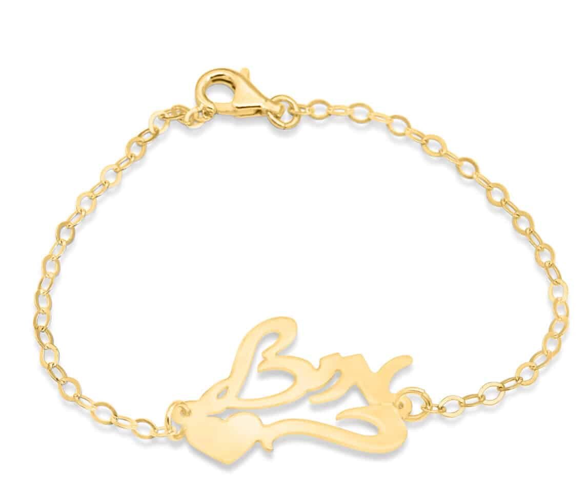 Hand-Writing Hebrew Name Gold Bracelet with Heart