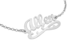 Ornate Cursive English Name Silver Bracelet