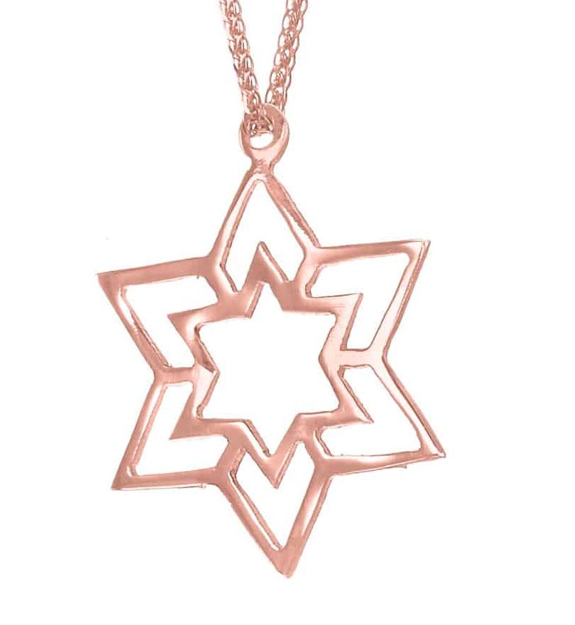 14K White Gold Double Star of David Necklace