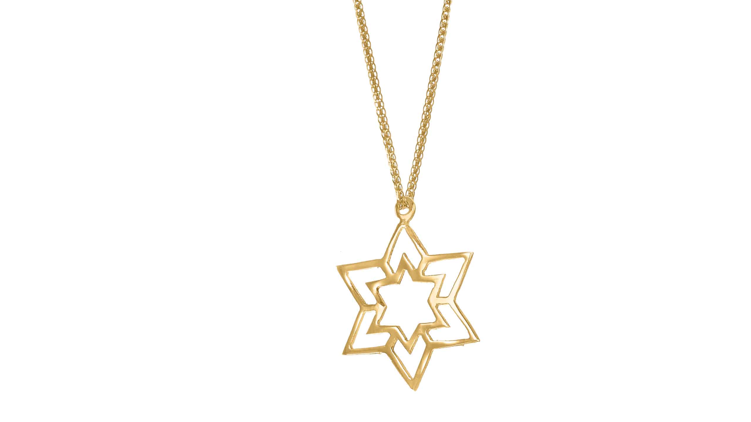 14K White Gold Double Star of David Necklace