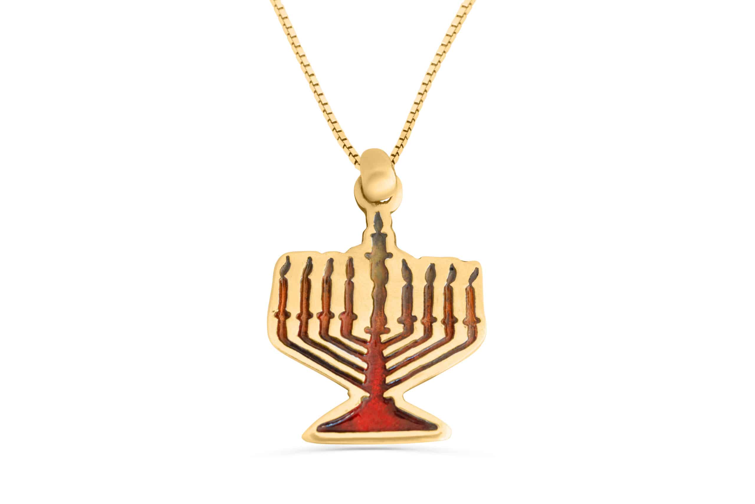 Menorah Sterling Gold Necklace with Enamel