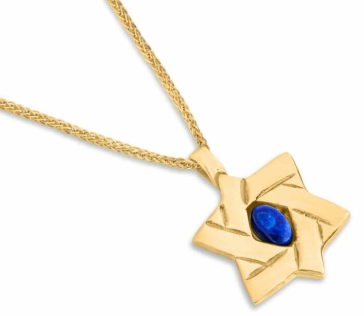 Modern Sterling Gold Necklace with Lapis Stones