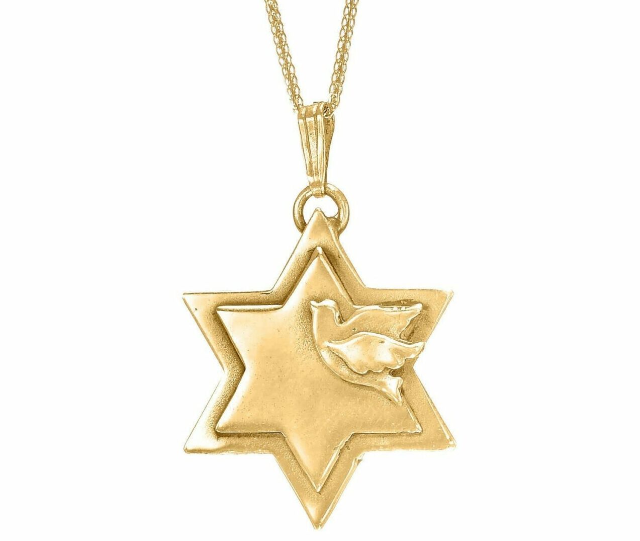 Gold Star of David and Dove Pendant
