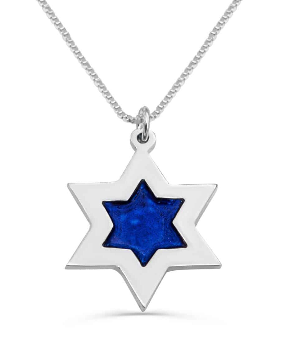 Double-Star of David Gold Enameled Necklace