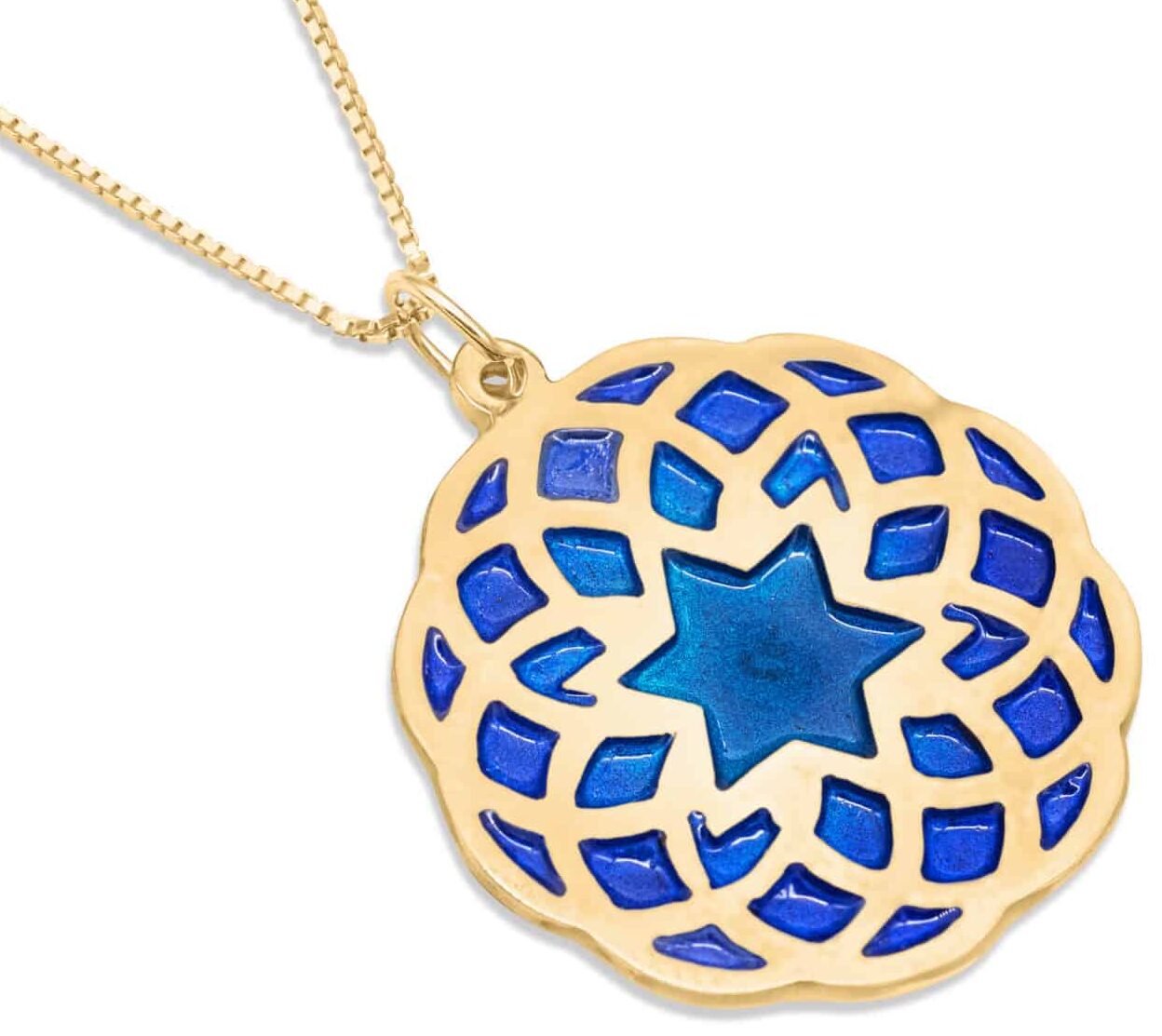 Gold Mandala and Enamel Colors Star of David Necklace