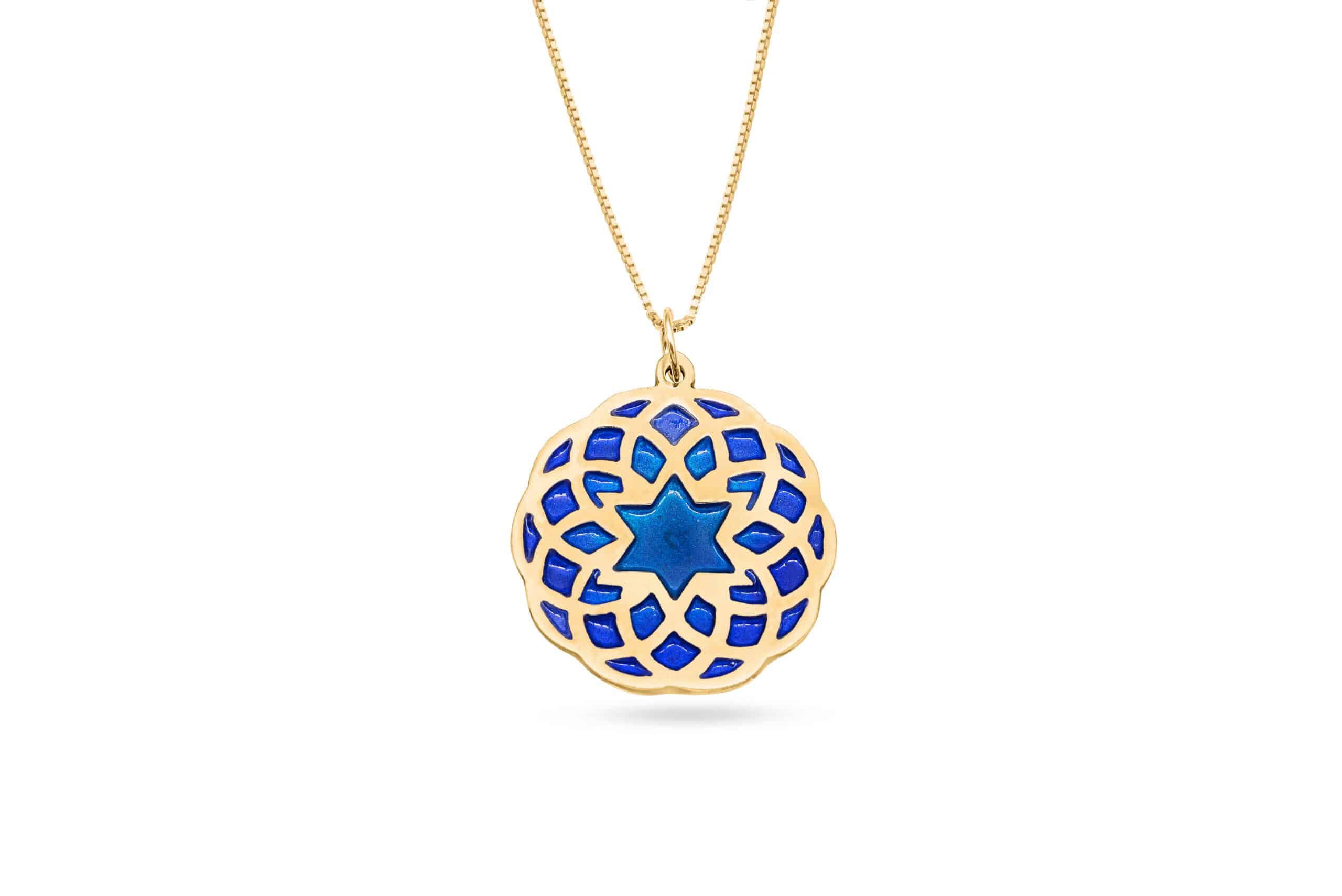 Gold Mandala and Enamel Colors Star of David Necklace