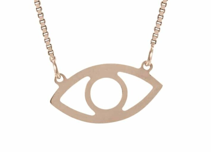 Large Contemporary Style Hollow Evil Eye Pendant from 14K Gold