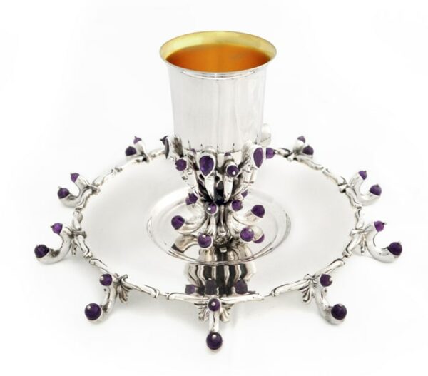 Sterling Silver Majestic Set for Kiddush with Amethyst Stones