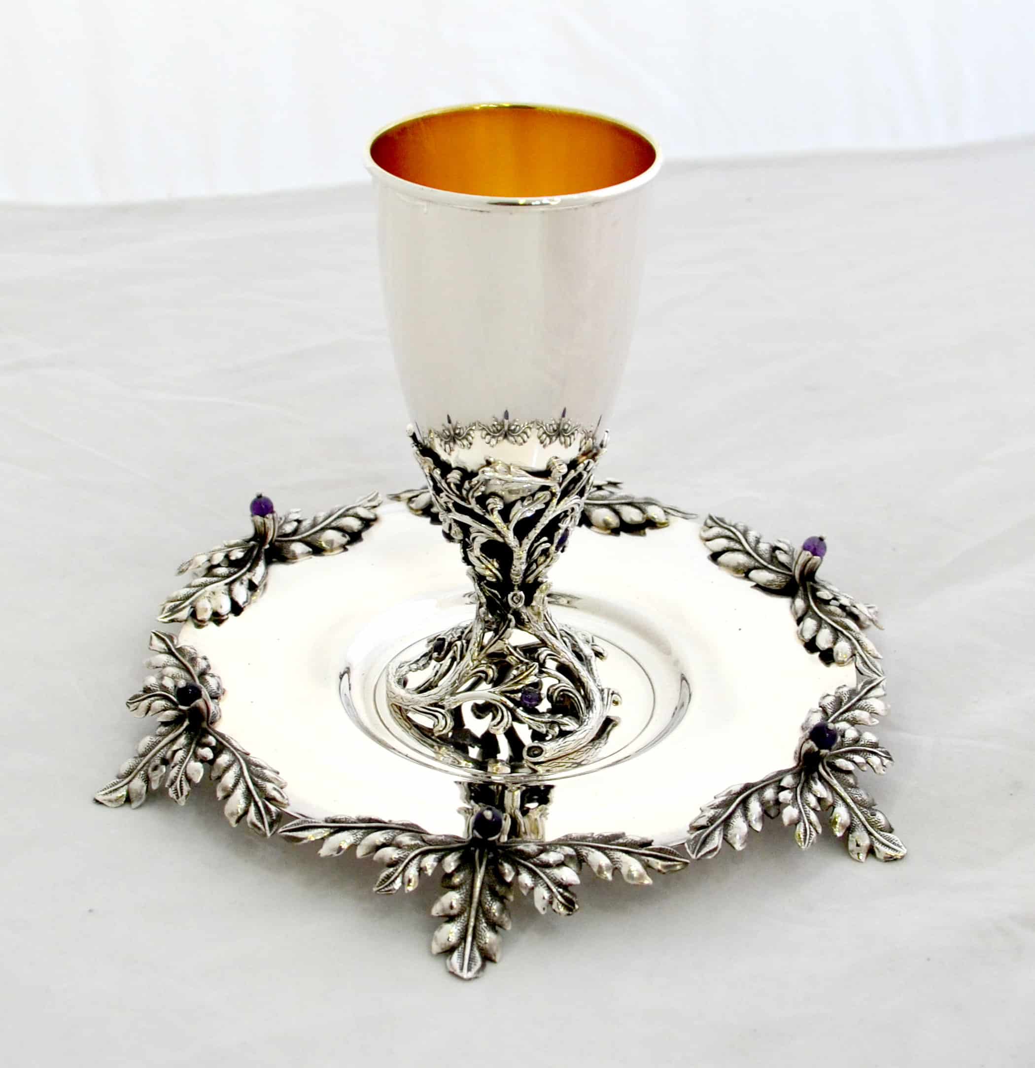 Amazing Unique Nature Inspired Piece of Art Wine Set Made of 925 Sterling Silver with Natural Amethyst Stones – Extra Large Size